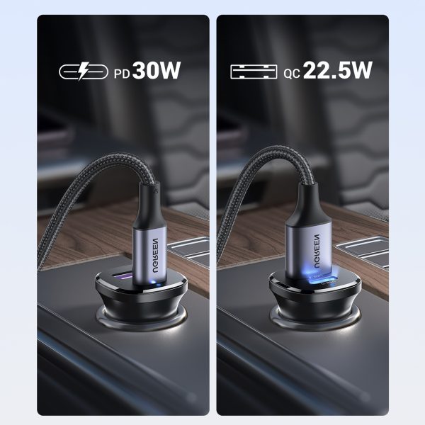 USB-C USB-A 30W automašīnas lādētājs - melns