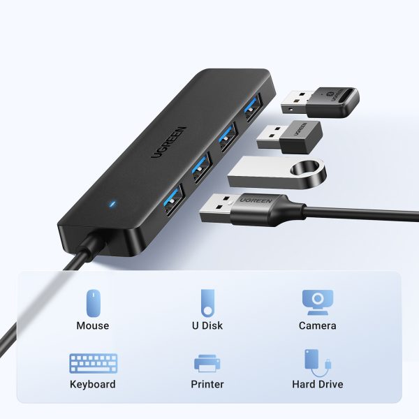 HUB USB-A 3.0 portu sadalītājs uz 4 USB-A 3.0 portiem 1m kabelis - melns