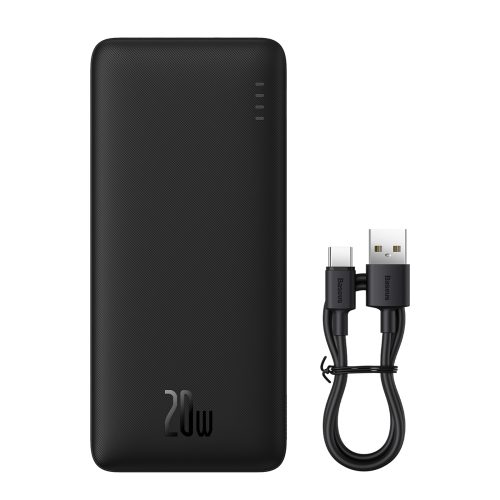 Powerbank 20000mAh Airpow 20W ar USB-A - USB-C kabeli 50cm - melns