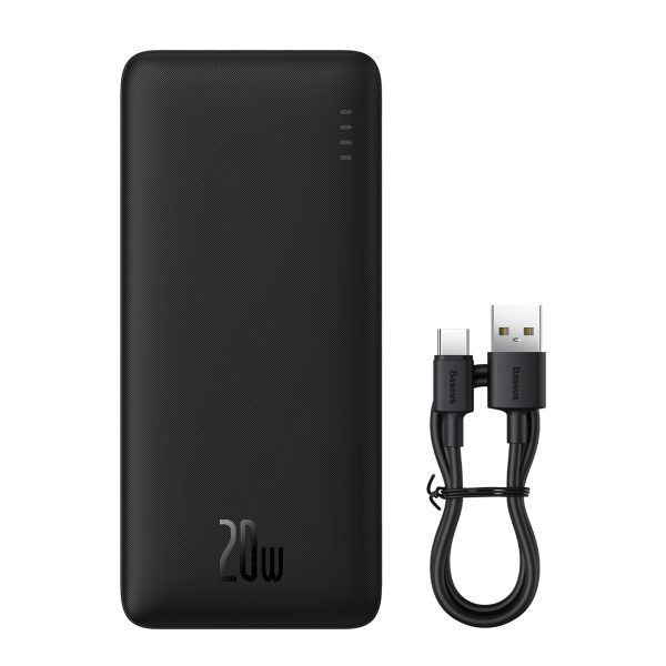 Powerbank 20000mAh Airpow 20W ar USB-A - USB-C kabeli 50cm - melns
