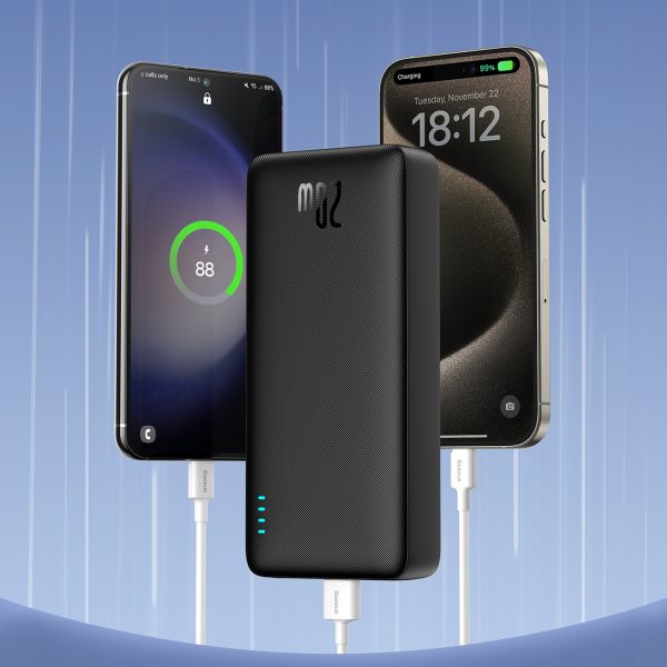 Powerbank 20000mAh Airpow 20W ar USB-A - USB-C kabeli 50cm - melns