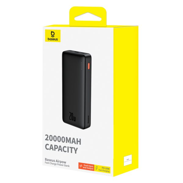 Powerbank 20000mAh Airpow 20W ar USB-A - USB-C kabeli 50cm - melns