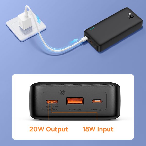 Powerbank 20000mAh Airpow 20W ar USB-A - USB-C kabeli 50cm - melns