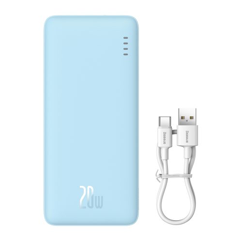 Powerbank 20000mAh Airpow 20W ar USB-A - USB-C kabeli 50cm - zils