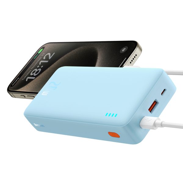 Powerbank 20000mAh Airpow 20W ar USB-A - USB-C kabeli 50cm - zils