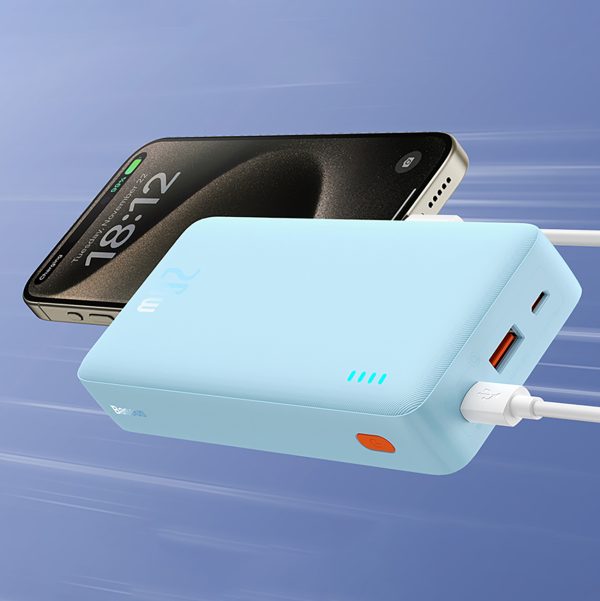 Powerbank 20000mAh Airpow 20W ar USB-A - USB-C kabeli 50cm - zils