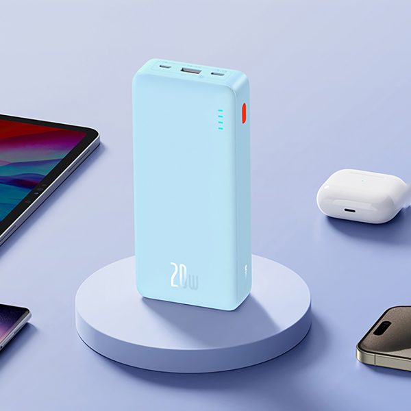 Powerbank 20000mAh Airpow 20W ar USB-A - USB-C kabeli 50cm - zils
