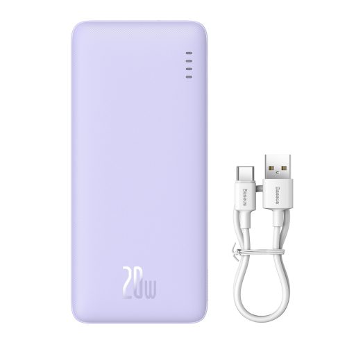 Powerbank 20000mAh Airpow ātrās uzlādes 20W ar USB USB-C kabeli 50cm - violets