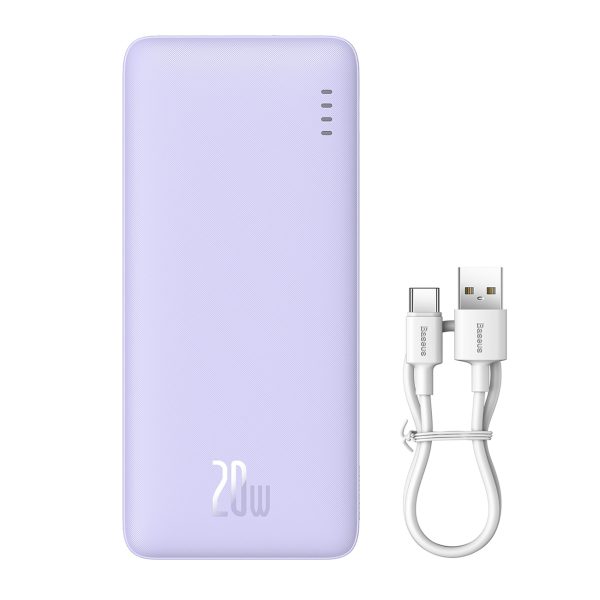 Powerbank 20000mAh Airpow ātrās uzlādes 20W ar USB USB-C kabeli 50cm - violets