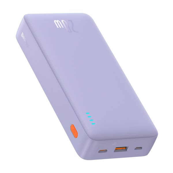 Powerbank 20000mAh Airpow ātrās uzlādes 20W ar USB USB-C kabeli 50cm - violets