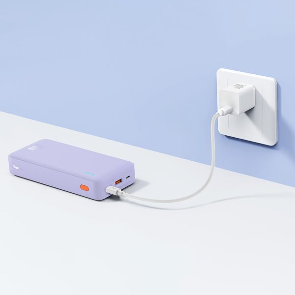 Powerbank 20000mAh Airpow ātrās uzlādes 20W ar USB USB-C kabeli 50cm - violets