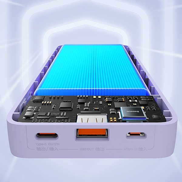 Powerbank 20000mAh Airpow ātrās uzlādes 20W ar USB USB-C kabeli 50cm - violets