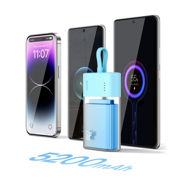 Powerbank Popsicle 5200mAh 20W ar Lightning kabeli 60W/20V/3A/30cm - zili oranžs
