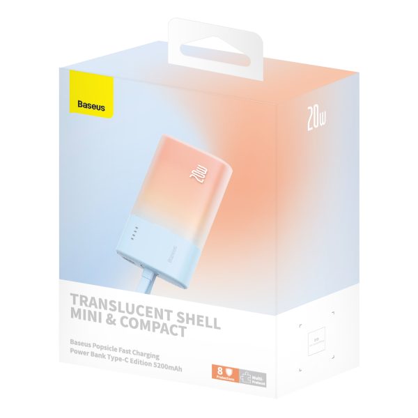 Powerbank Popsicle 5200mAh 20W ar Lightning kabeli 60W/20V/3A/30cm - zili oranžs