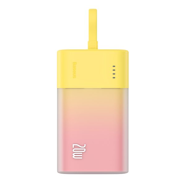 Powerbank Popsicle 5200mAh 20W ar Lightning kabeli 60W/20V/3A/30cm - dzelteni rozā