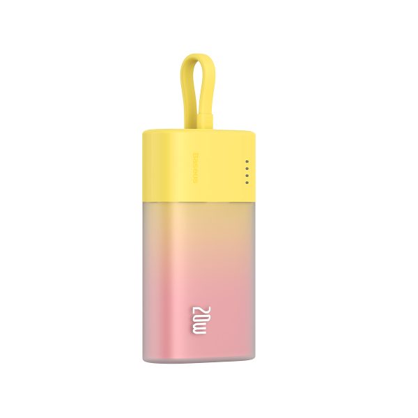 Powerbank Popsicle 5200mAh 20W ar Lightning kabeli 60W/20V/3A/30cm - dzelteni rozā
