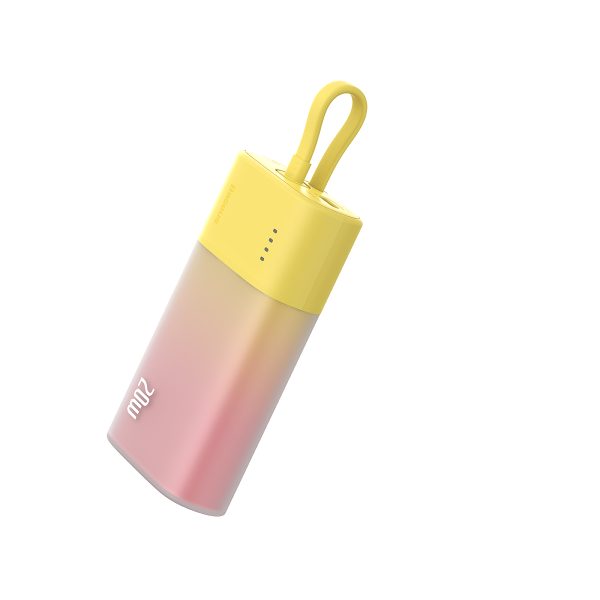 Powerbank Popsicle 5200mAh 20W ar Lightning kabeli 60W/20V/3A/30cm - dzelteni rozā