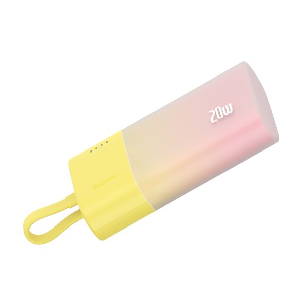 Powerbank Popsicle 5200mAh 20W ar Lightning kabeli 60W/20V/3A/30cm - dzelteni rozā
