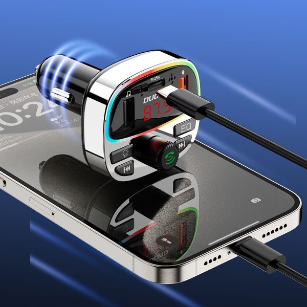 R2PRO+ automašīnas raidītājs ar PD 25W uzlādes portiem Bluetooth 5.3 RGB - melns un sudrabs