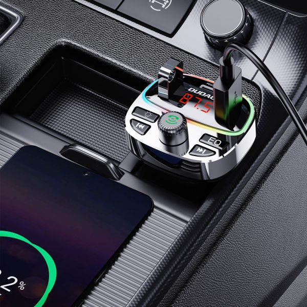 R2PRO+ automašīnas raidītājs ar PD 25W uzlādes portiem Bluetooth 5.3 RGB - melns un sudrabs