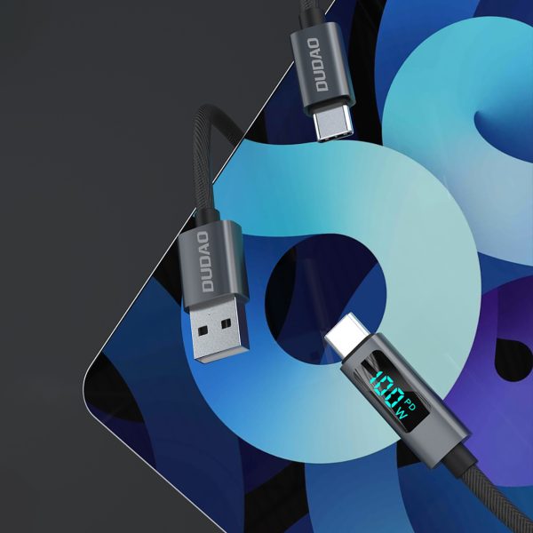 L7C USB-A - USB-C 100W kabelis ar LED displeju 1m - melns