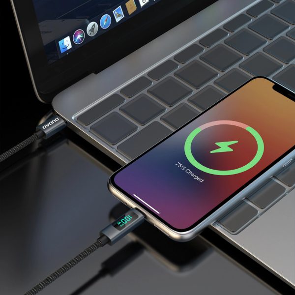 L7C USB-A - USB-C 100W kabelis ar LED displeju 1m - melns