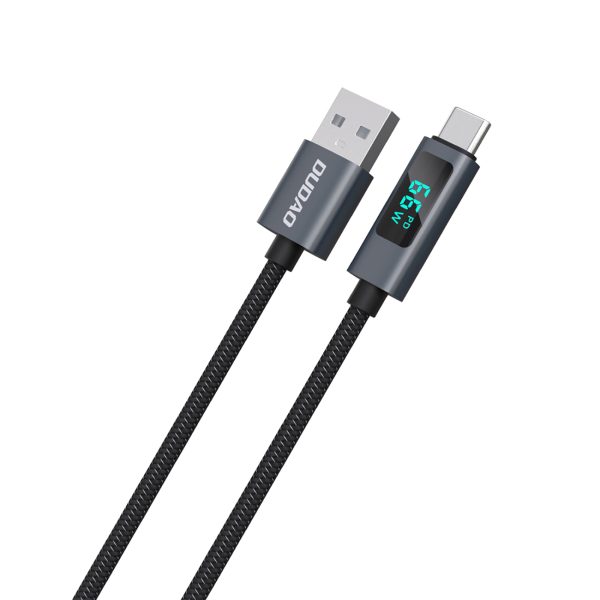 L7T USB-A - USB-C 66W kabelis ar LED displeju 1m - melns