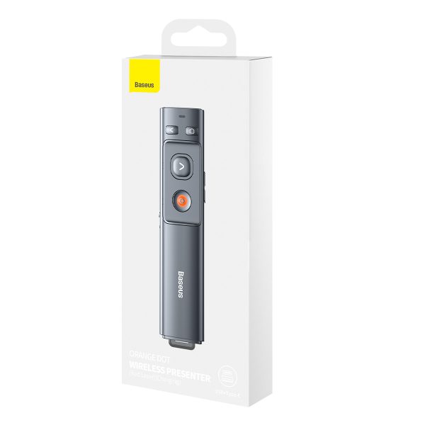 Lāzera rādītājs ar tālvadības pulti prezentācijām līdz 100 m WiFi 2.4GHz USB-A/C - pelēks