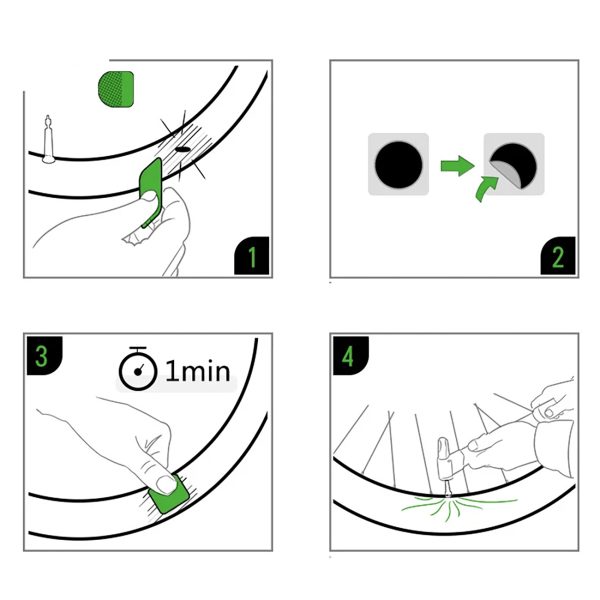Remonta komplekta plāksteris ar līmes diametru. 2,4 cm velosipēdu kameru līmēšanai