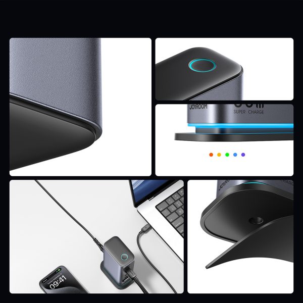 Uzlādes stacijas daudzportu lādētājs GaN 65W EU 4x USB-C un 2x USB-A - tumši pelēks