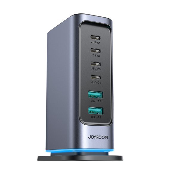 Uzlādes stacijas daudzportu lādētājs GaN 65W EU 4x USB-C un 2x USB-A - tumši pelēks