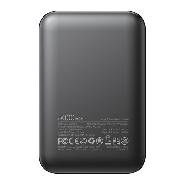 Powerbank JR-PBF13 5000mAh 2.4A 2x USB-A 1x USB-C - melns