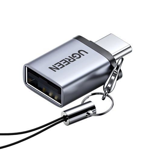 USB-C (vīriešu) - USB-A 3.0 (sieviešu) adapteris ar aukliņu - pelēks