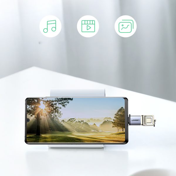 USB-C (vīriešu) - USB-A 3.0 (sieviešu) adapteris ar aukliņu - pelēks
