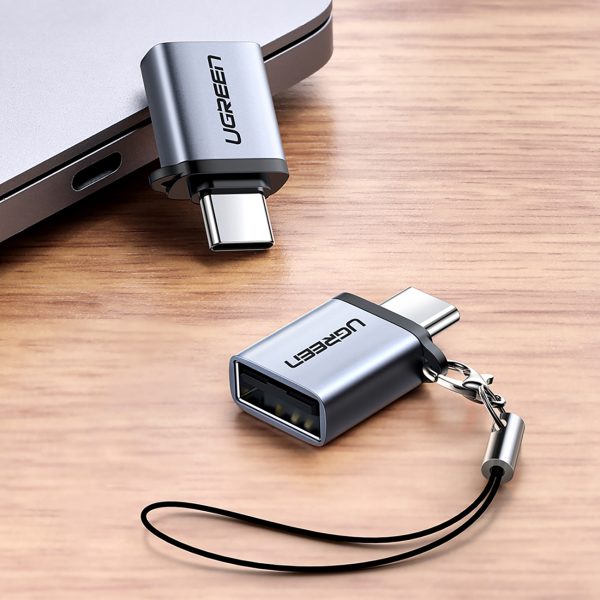 USB-C (vīriešu) - USB-A 3.0 (sieviešu) adapteris ar aukliņu - pelēks