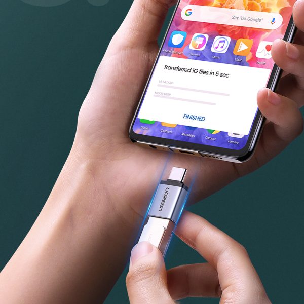 USB-C (vīriešu) - USB-A 3.0 (sieviešu) adapteris ar aukliņu - pelēks