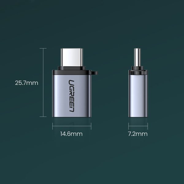 USB-C (vīriešu) - USB-A 3.0 (sieviešu) adapteris ar aukliņu - pelēks