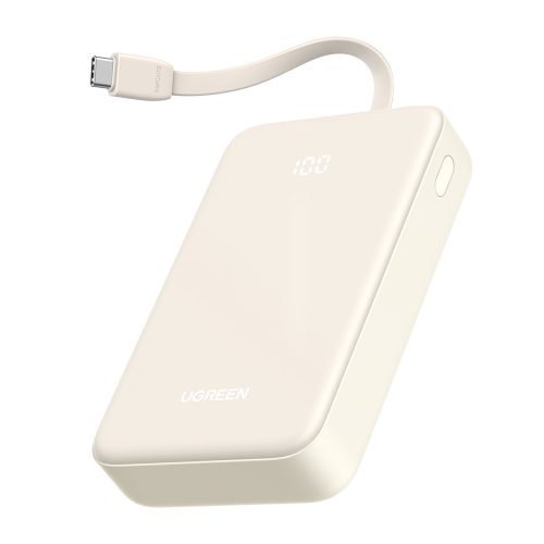 Powerbank 20000mAh 22.5W USB-C USB-A iebūvēts USB-C kabelis - balts