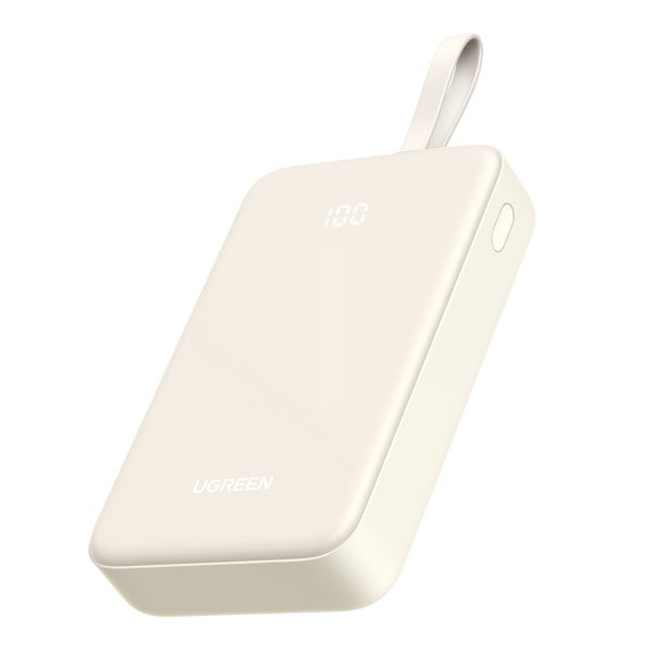 Powerbank 20000mAh 22.5W USB-C USB-A iebūvēts USB-C kabelis - balts