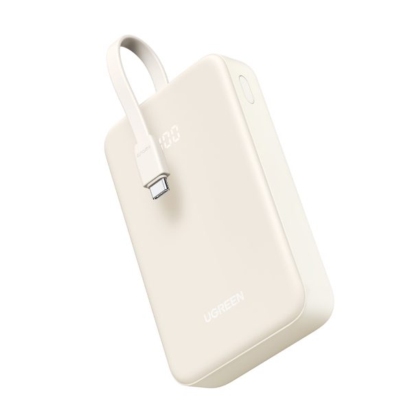 Powerbank 20000mAh 22.5W USB-C USB-A iebūvēts USB-C kabelis - balts