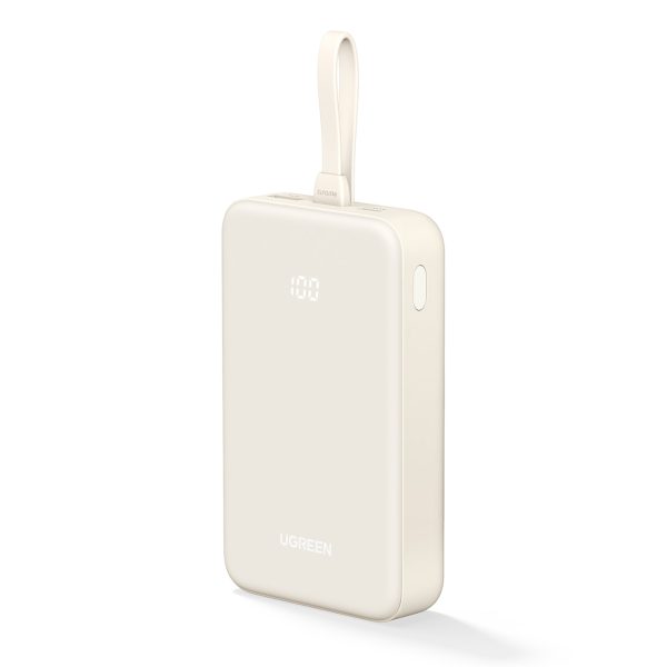 Powerbank 20000mAh 22.5W USB-C USB-A iebūvēts USB-C kabelis - balts