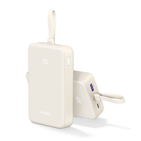 Powerbank 20000mAh 22.5W USB-C USB-A iebūvēts USB-C kabelis - balts