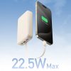 Powerbank 20000mAh 22.5W USB-C USB-A iebūvēts USB-C kabelis - balts