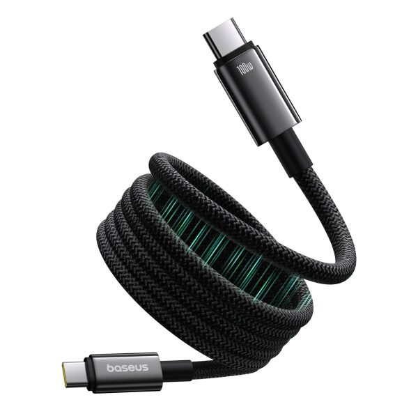 Volframa zelta kabelis ar magnētisku organizatoru USB-C 100W 1m - melns