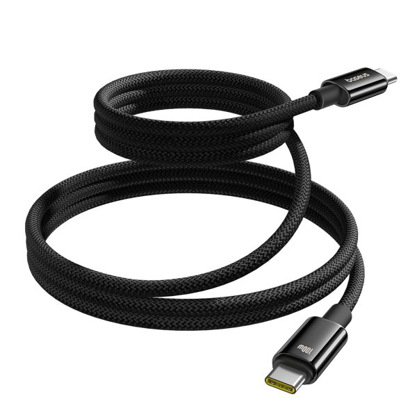 Volframa zelta kabelis ar magnētisku organizatoru USB-C 100W 1m - melns