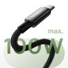 Volframa zelta kabelis ar magnētisku organizatoru USB-C 100W 1m - melns