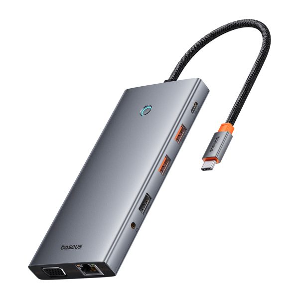13w1 centrmezgla adapteris PortalJoy sērija USB-C HDMI DP VGA USB-A PD RJ45 SD TF AUX - szary