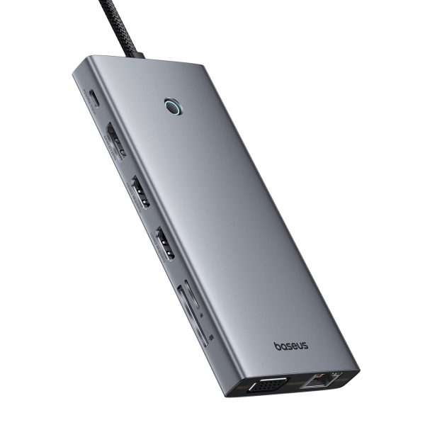 13w1 centrmezgla adapteris PortalJoy sērija USB-C HDMI DP VGA USB-A PD RJ45 SD TF AUX - szary