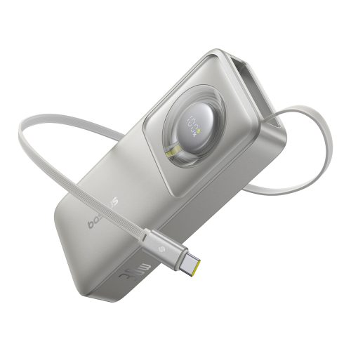 Free2Pull 10000mAh 30W Powerbank ar USB-C portu un ievelkamu USB-C kabeli - pelēks
