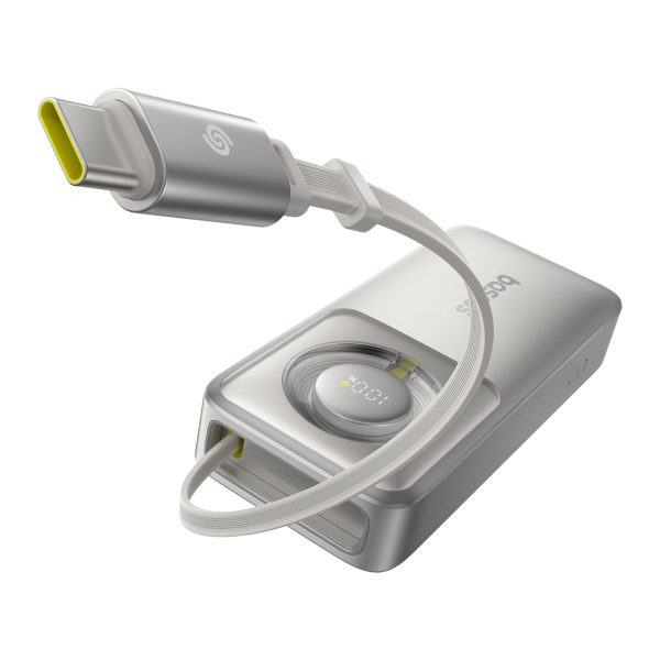 Free2Pull 10000mAh 30W Powerbank ar USB-C portu un ievelkamu USB-C kabeli - pelēks